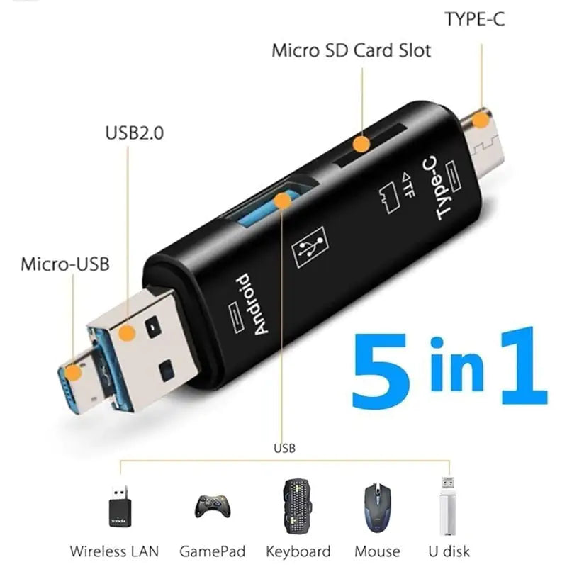 On-the-Go Card Reader (Micro SD, USB, USB 2.0, Type-C, Micro USB)